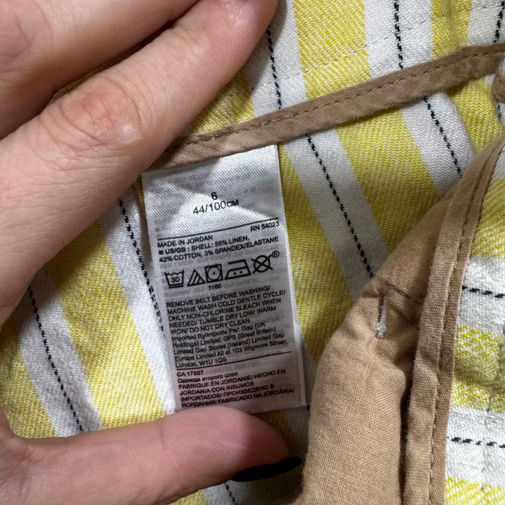 Banana Republic Linen Shorts Belted Striped Butter Yellow 6 Beach Coastal Preppy - Picture 5 of 10